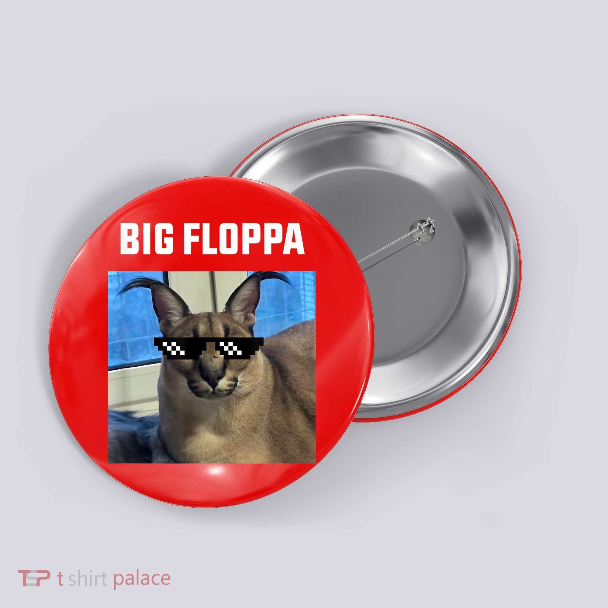 Funny Big Floppa Wearing Meme Sunglasses Button