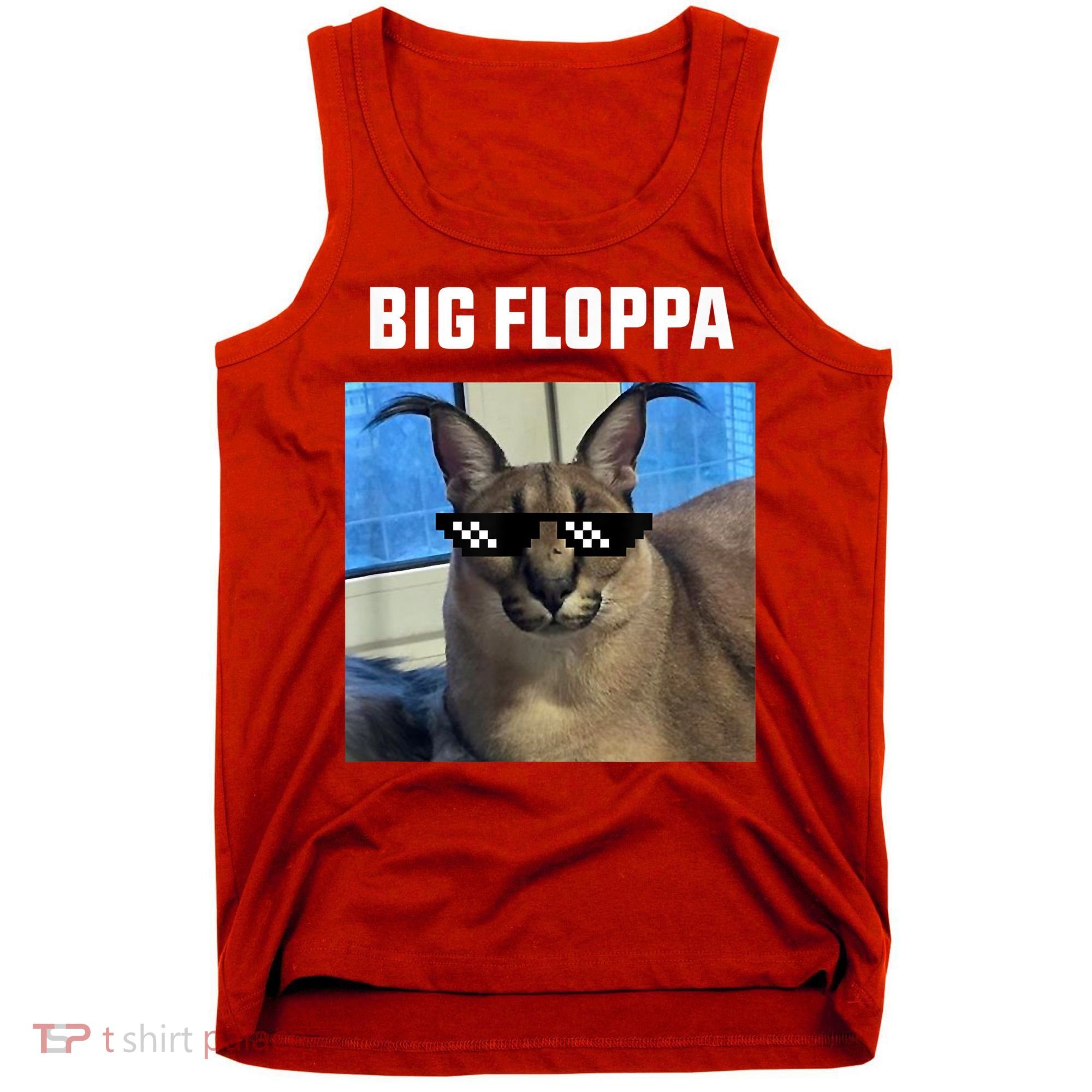 Funny Big Floppa Wearing Meme Sunglasses Tank Top