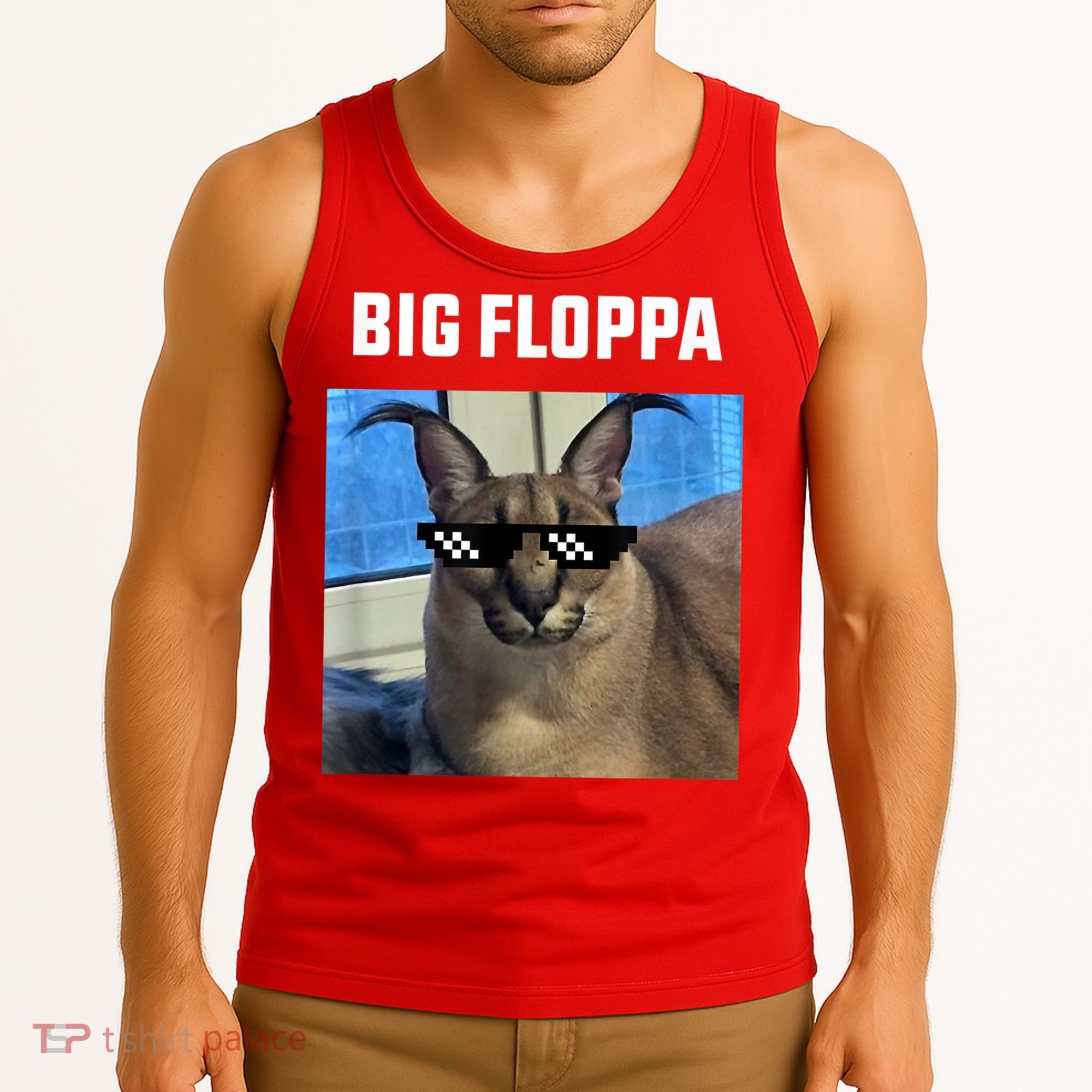Funny Big Floppa Wearing Meme Sunglasses Tank Top