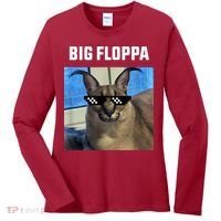 Funny Big Floppa Wearing Meme Sunglasses Women's Long Sleeve Shirt thumb 0