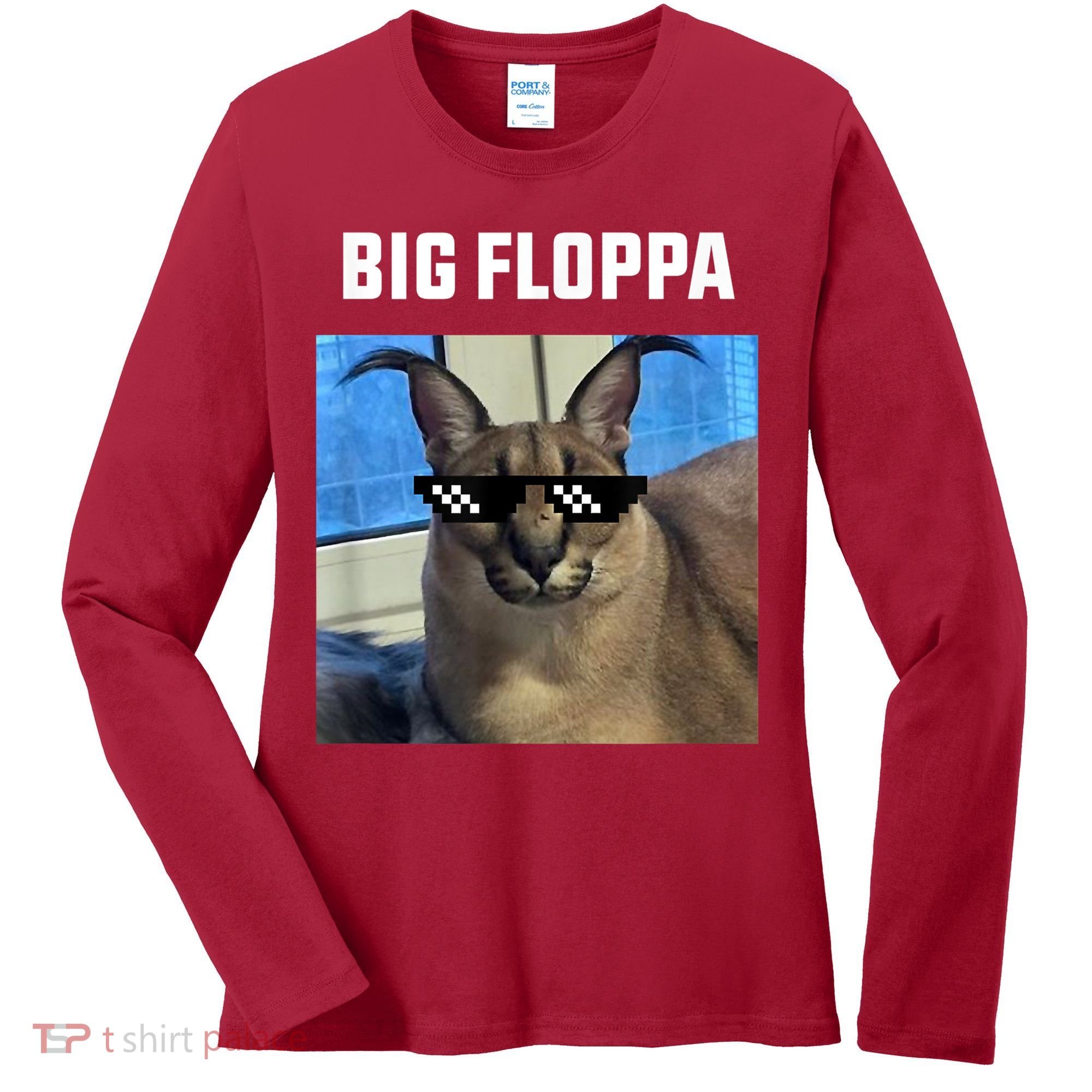 Funny Big Floppa Wearing Meme Sunglasses Women's Long Sleeve Shirt
