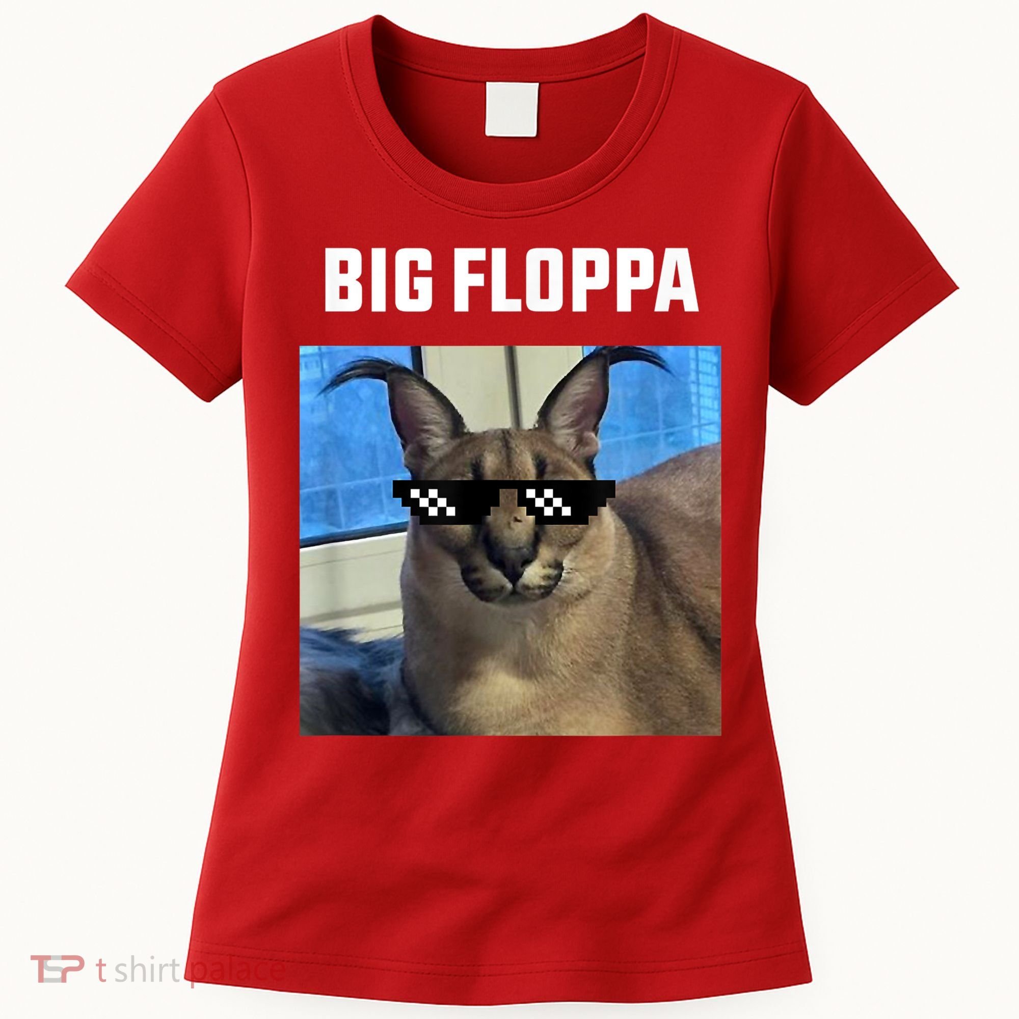 Funny Big Floppa Wearing Meme Sunglasses Women's T-Shirt