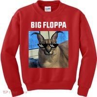 Funny Big Floppa Wearing Meme Sunglasses Kids Sweatshirt thumb 0
