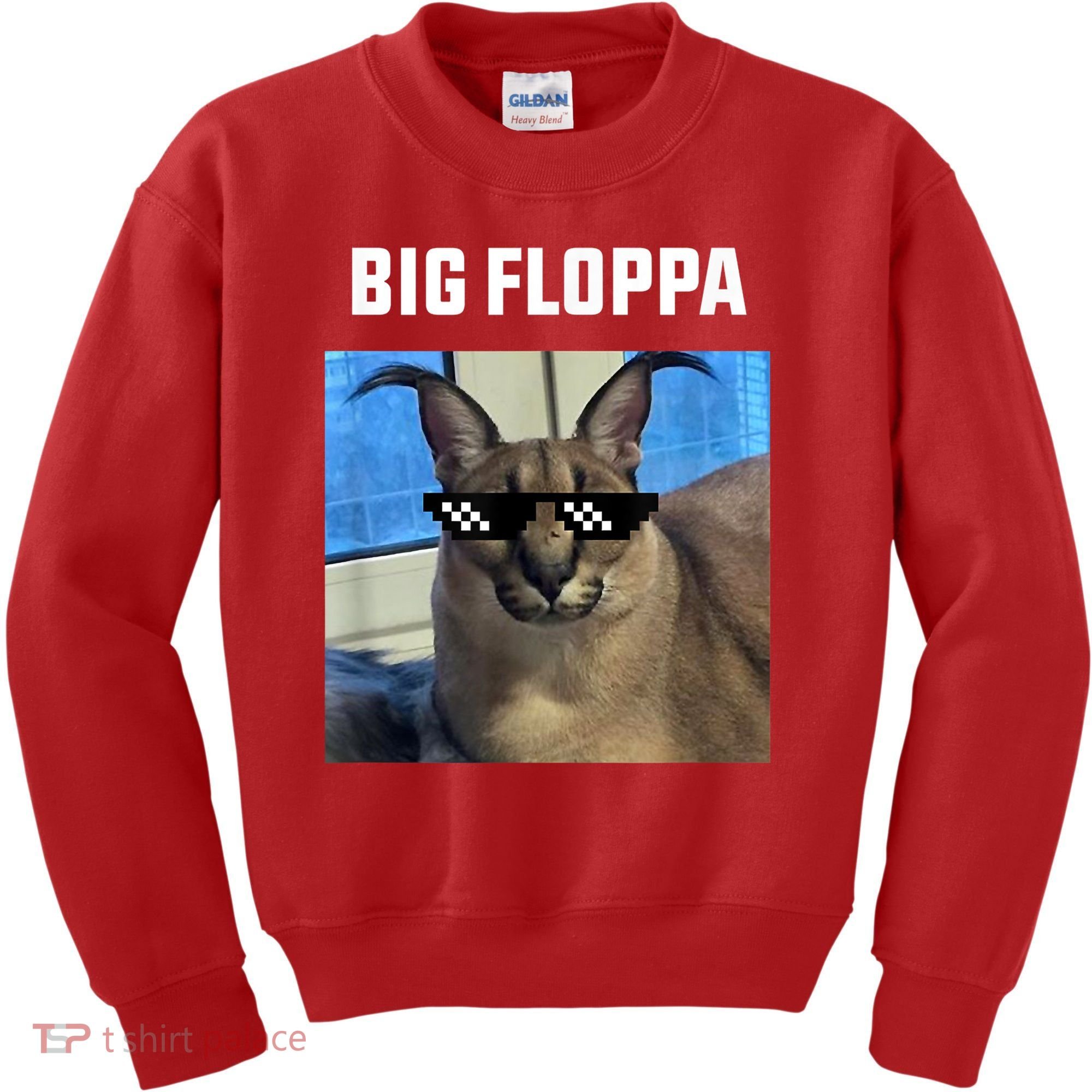 Funny Big Floppa Wearing Meme Sunglasses Kids Sweatshirt