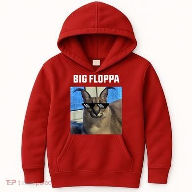 Funny Big Floppa Wearing Meme Sunglasses Kids Hoodie