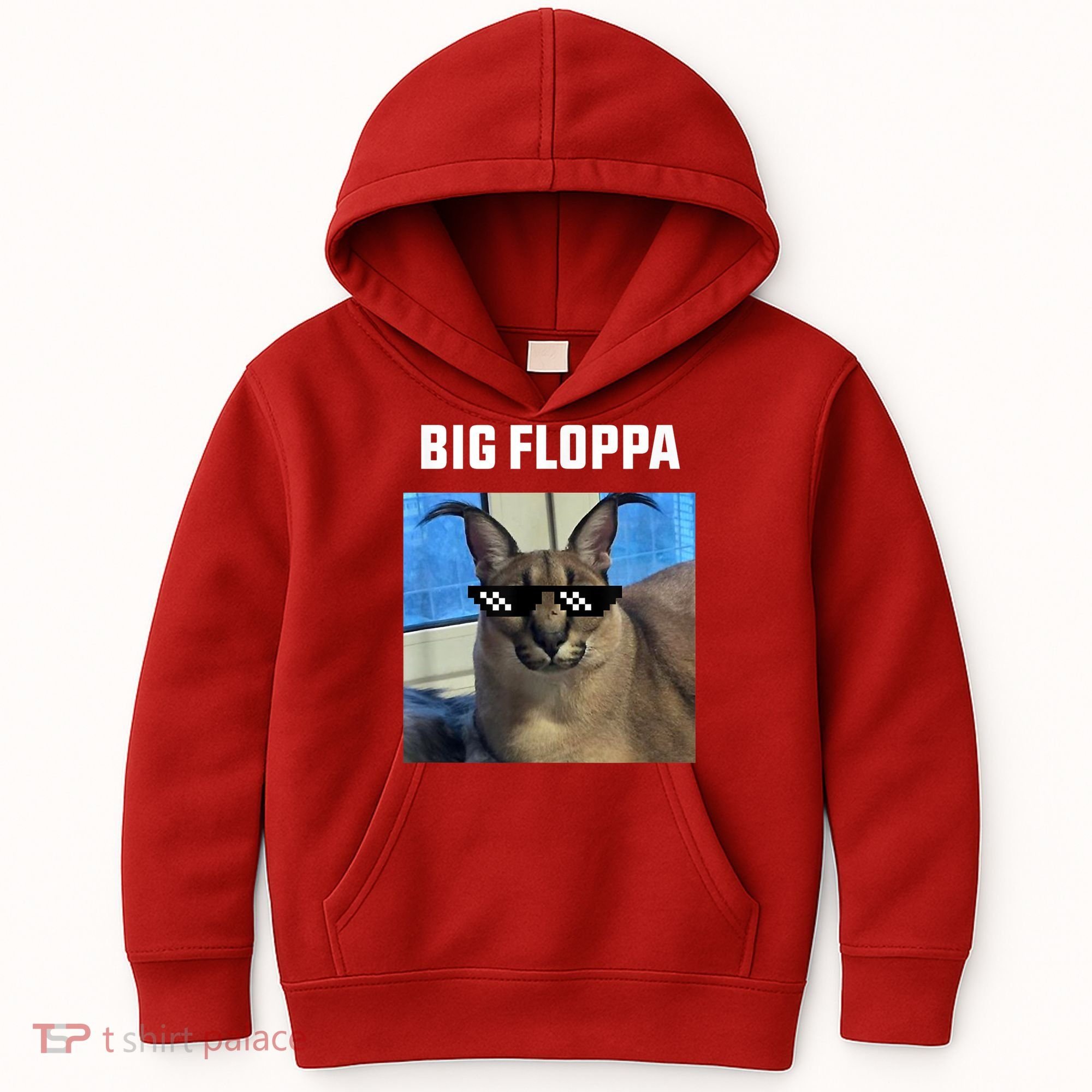 Funny Big Floppa Wearing Meme Sunglasses Kids Hoodie
