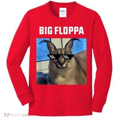 Funny Big Floppa Wearing Meme Sunglasses Kids Long Sleeve Shirt