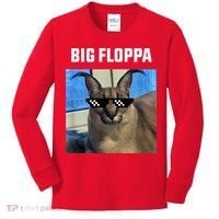 Funny Big Floppa Wearing Meme Sunglasses Kids Long Sleeve Shirt thumb 0