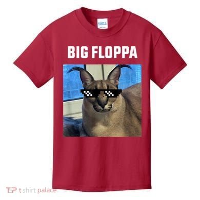 Funny Big Floppa Wearing Meme Sunglasses Kids T-Shirt