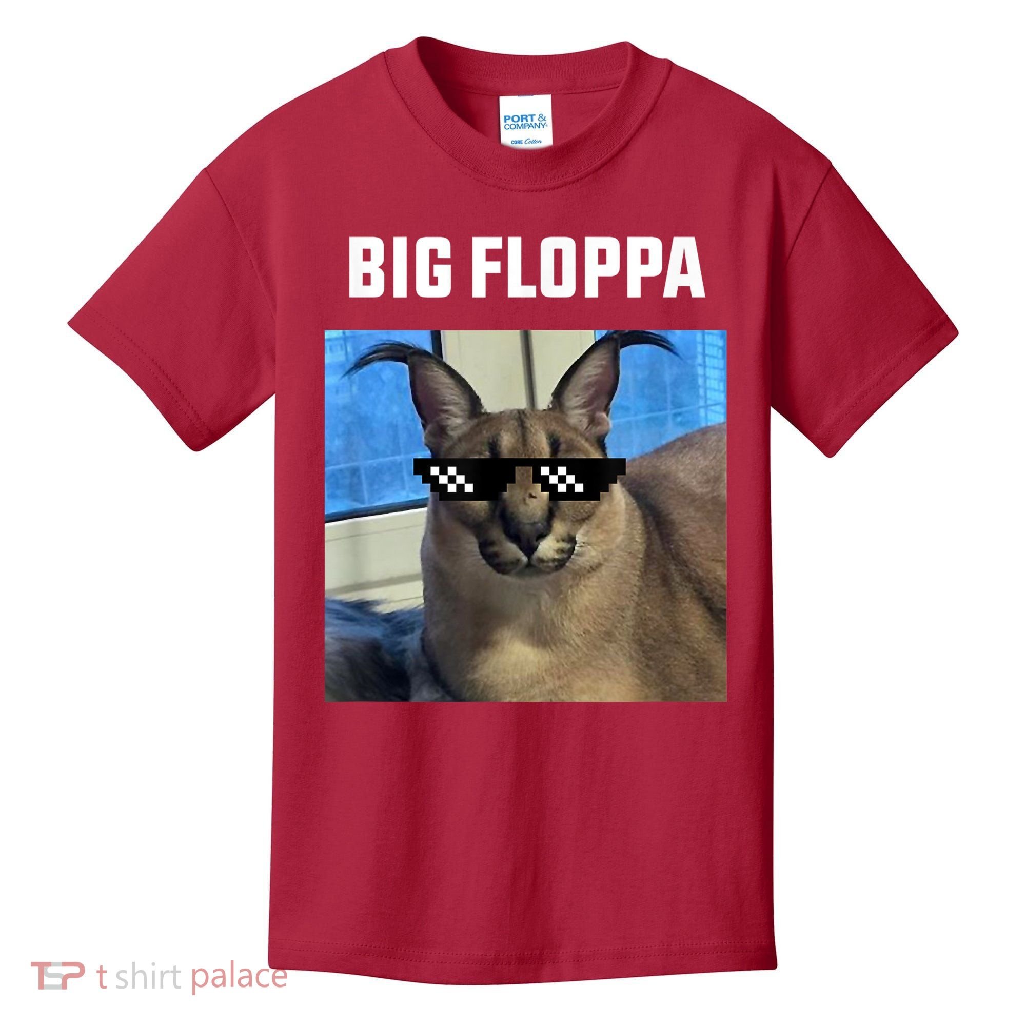 Funny Big Floppa Wearing Meme Sunglasses Kids T-Shirt