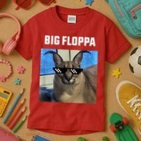 Funny Big Floppa Wearing Meme Sunglasses Kids T-Shirt thumb 3