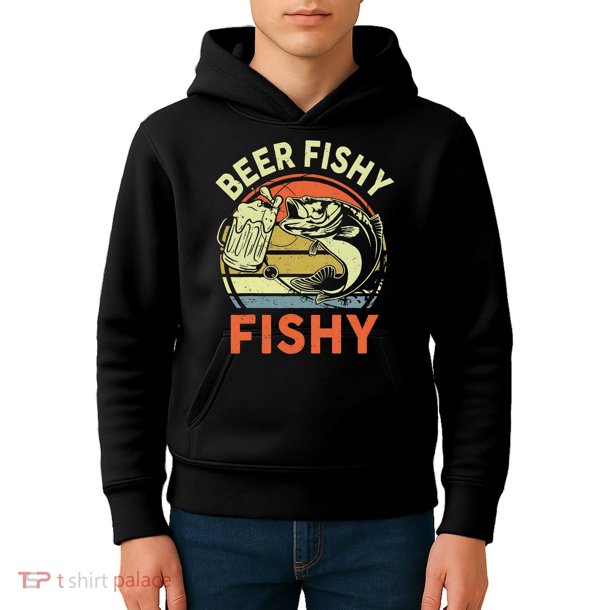 funny Bass Fishing Beer Fishy Reel Cool Dad Kids Hoodie