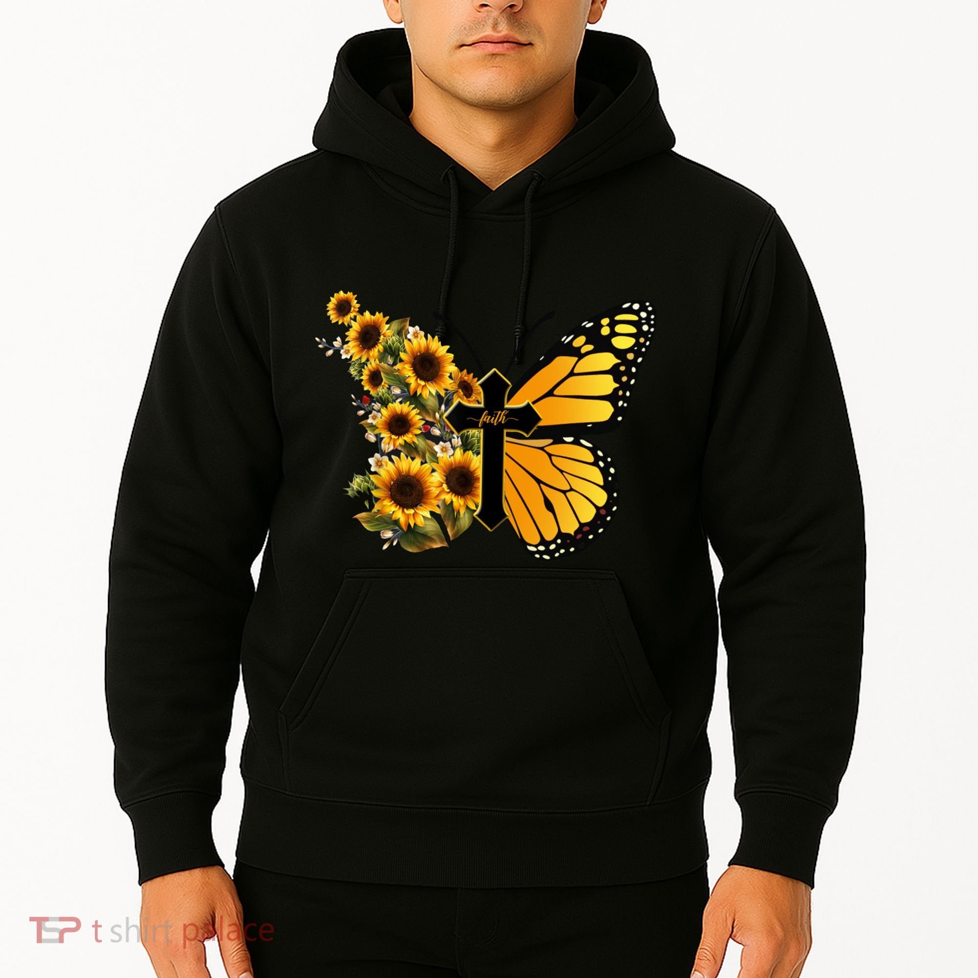 Floral Butterfly Faith Cross Hoodie