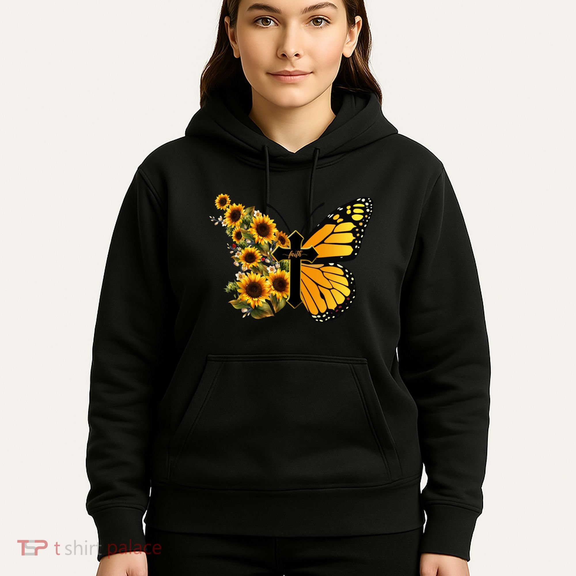 Floral Butterfly Faith Cross Hoodie
