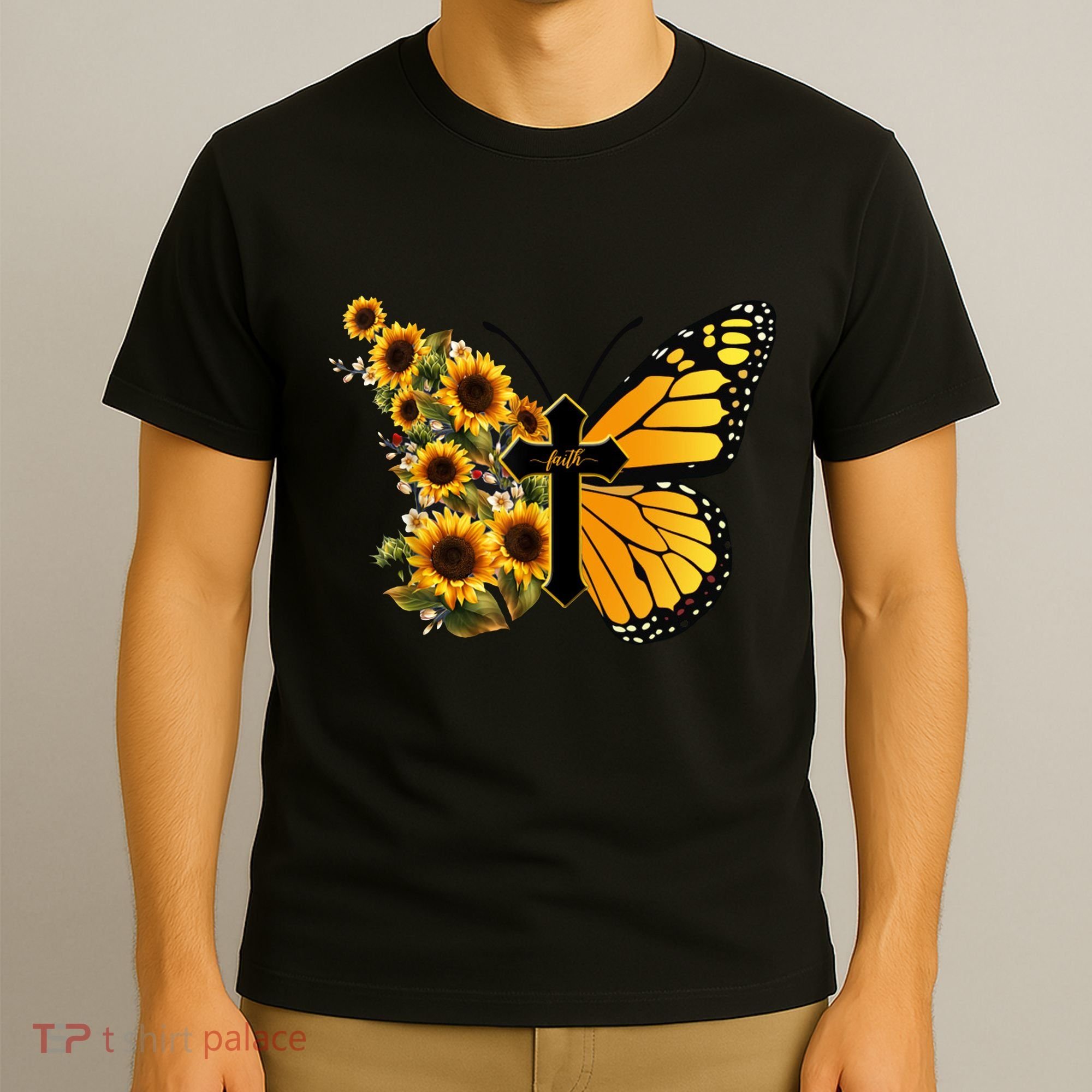 Floral Butterfly Faith Cross T-Shirt
