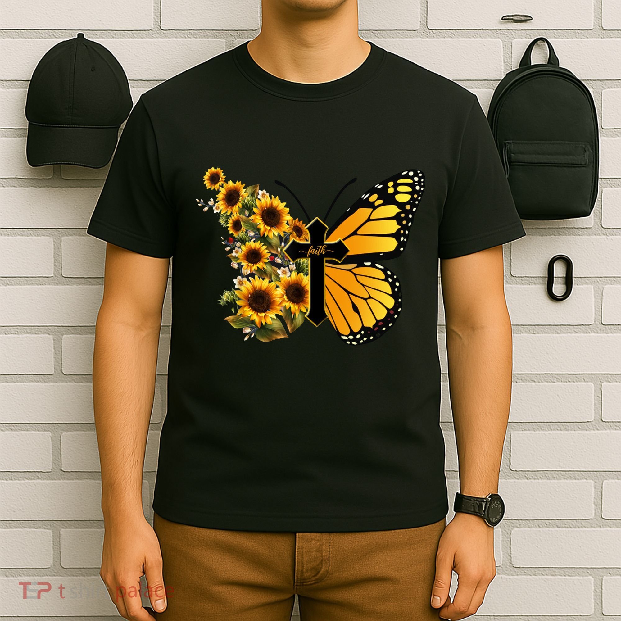 Floral Butterfly Faith Cross T-Shirt