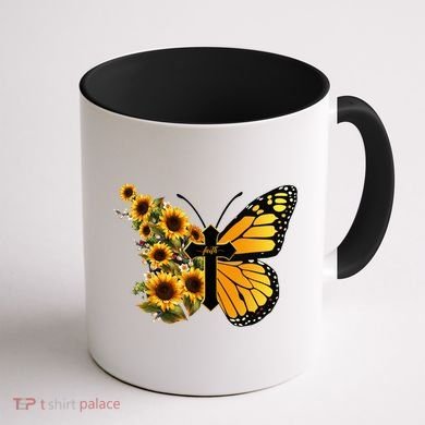 Floral Butterfly Faith Cross Coffee Mug back