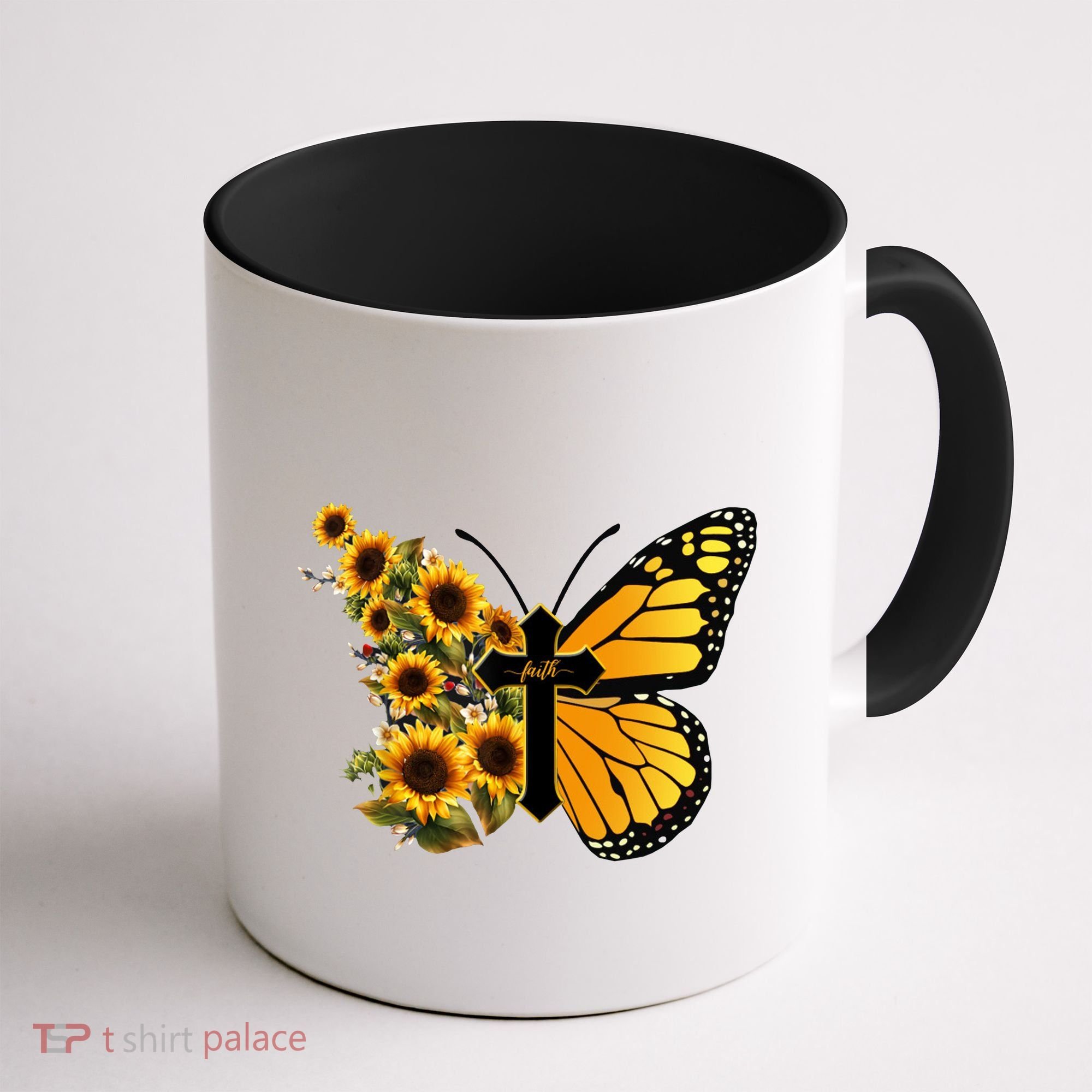 Floral Butterfly Faith Cross Coffee Mug