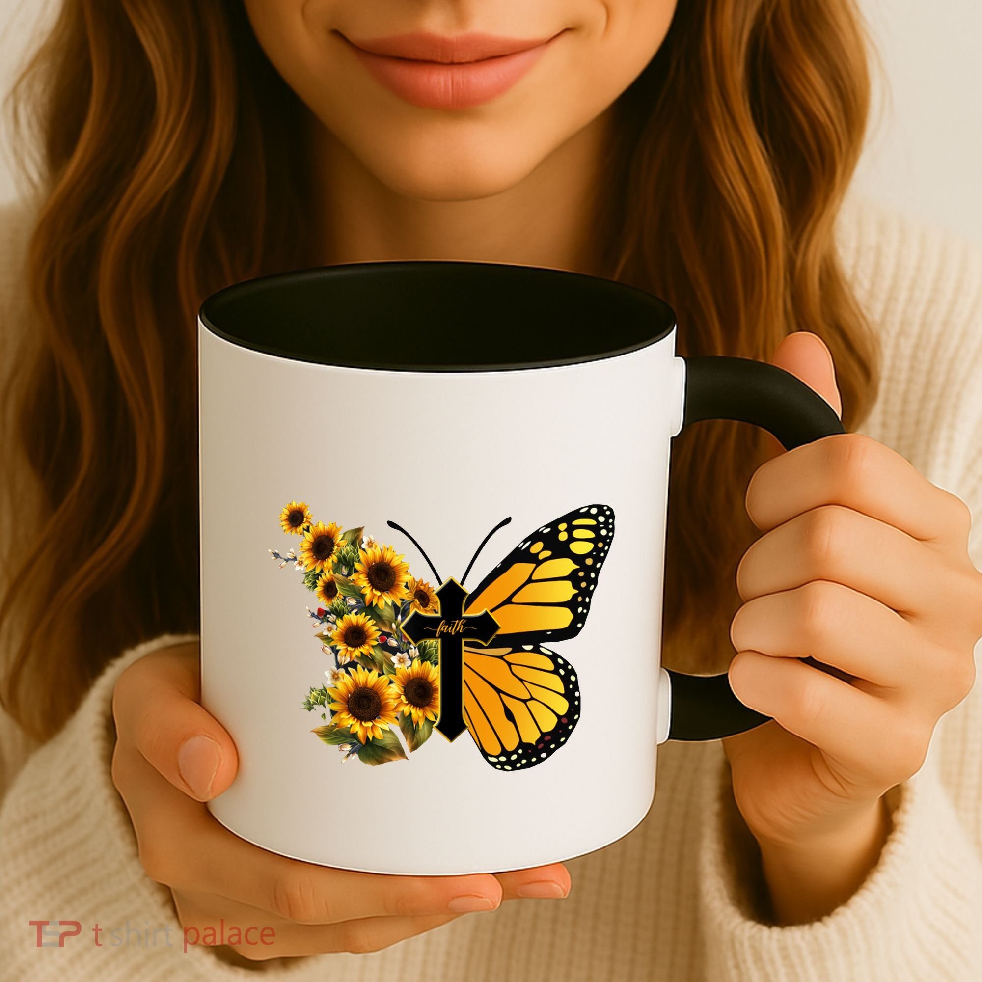 Floral Butterfly Faith Cross Coffee Mug