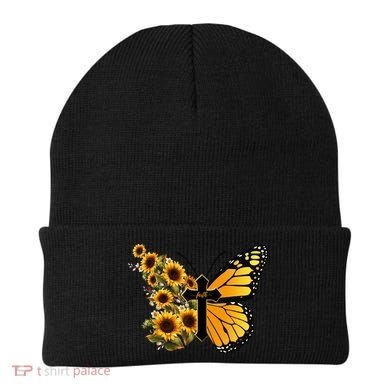Floral Butterfly Faith Cross Beanie