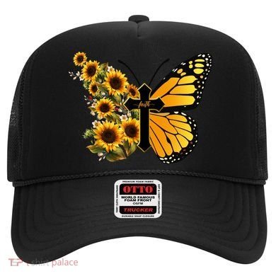 Floral Butterfly Faith Cross Hat