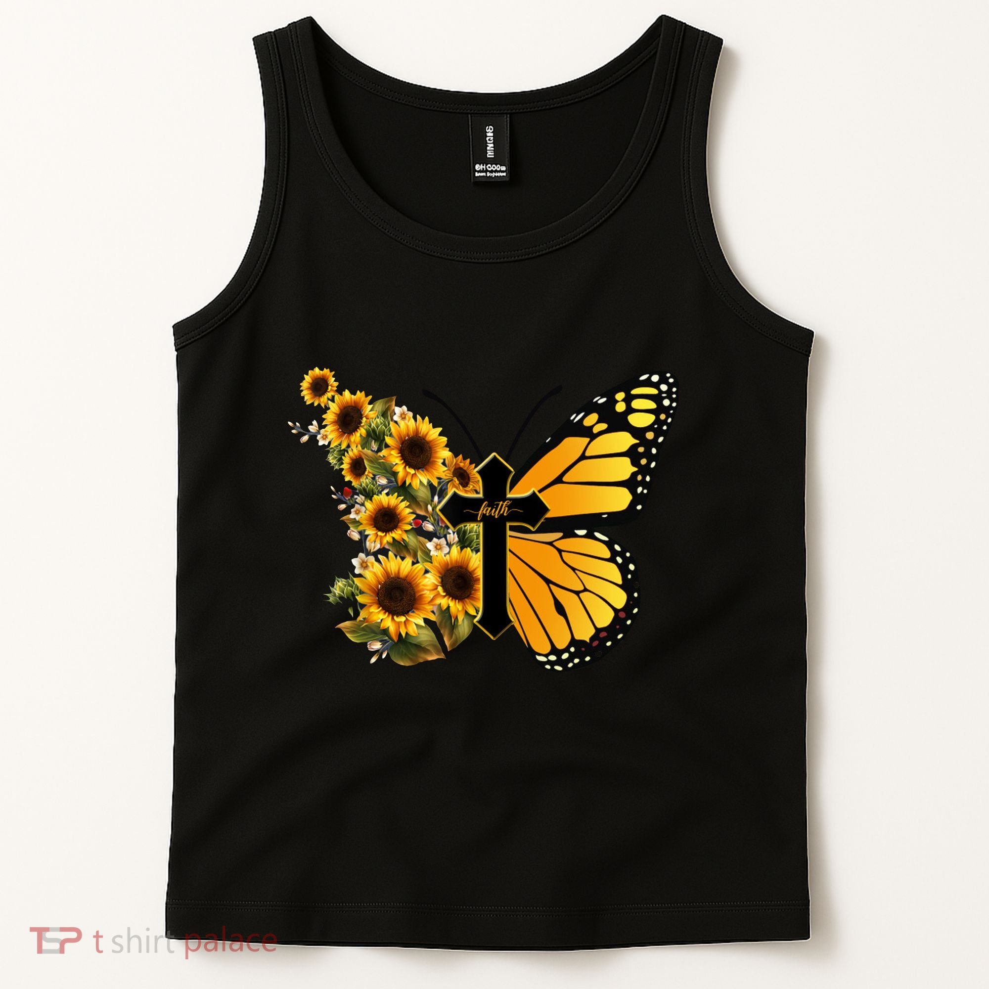 Floral Butterfly Faith Cross Tank Top