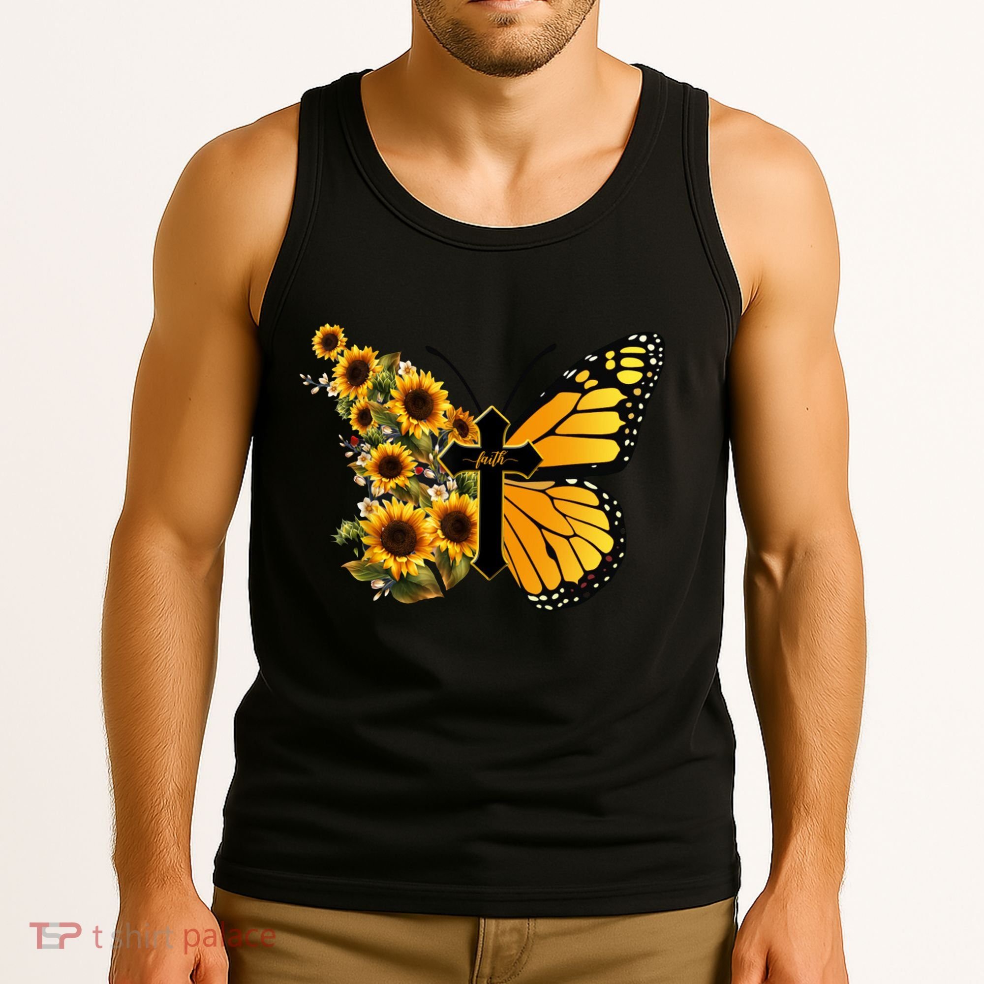 Floral Butterfly Faith Cross Tank Top