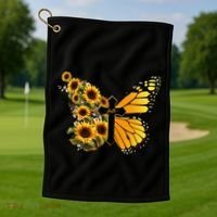 Floral Butterfly Faith Cross Golf Towel thumb 1