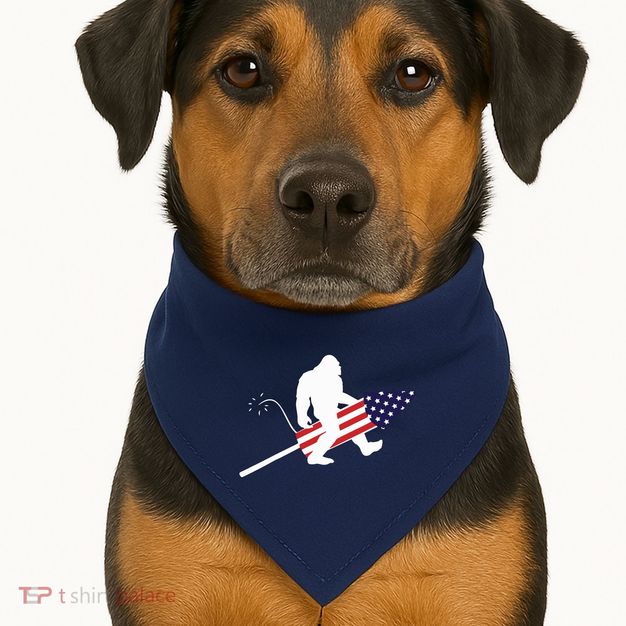 Men  Bigfoot Fireworks 4th of July American Flag US USA-Made Doggie Bandana