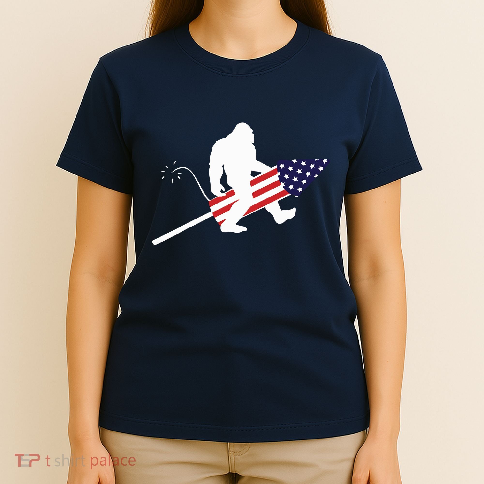 Men  Bigfoot Fireworks 4th of July American Flag US T-Shirt