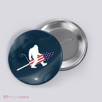 Men  Bigfoot Fireworks 4th of July American Flag US Button