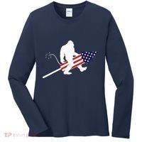 Men  Bigfoot Fireworks 4th of July American Flag US Women's Long Sleeve Shirt thumb 0