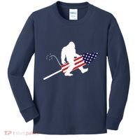 Men  Bigfoot Fireworks 4th of July American Flag US Kids Long Sleeve Shirt thumb 0