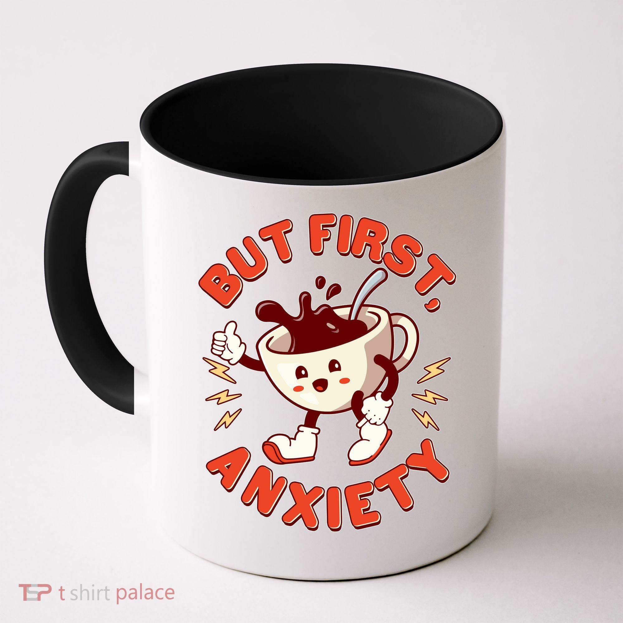 Funny But First Anxiety Cute Cartoon Coffee Coffee Mug