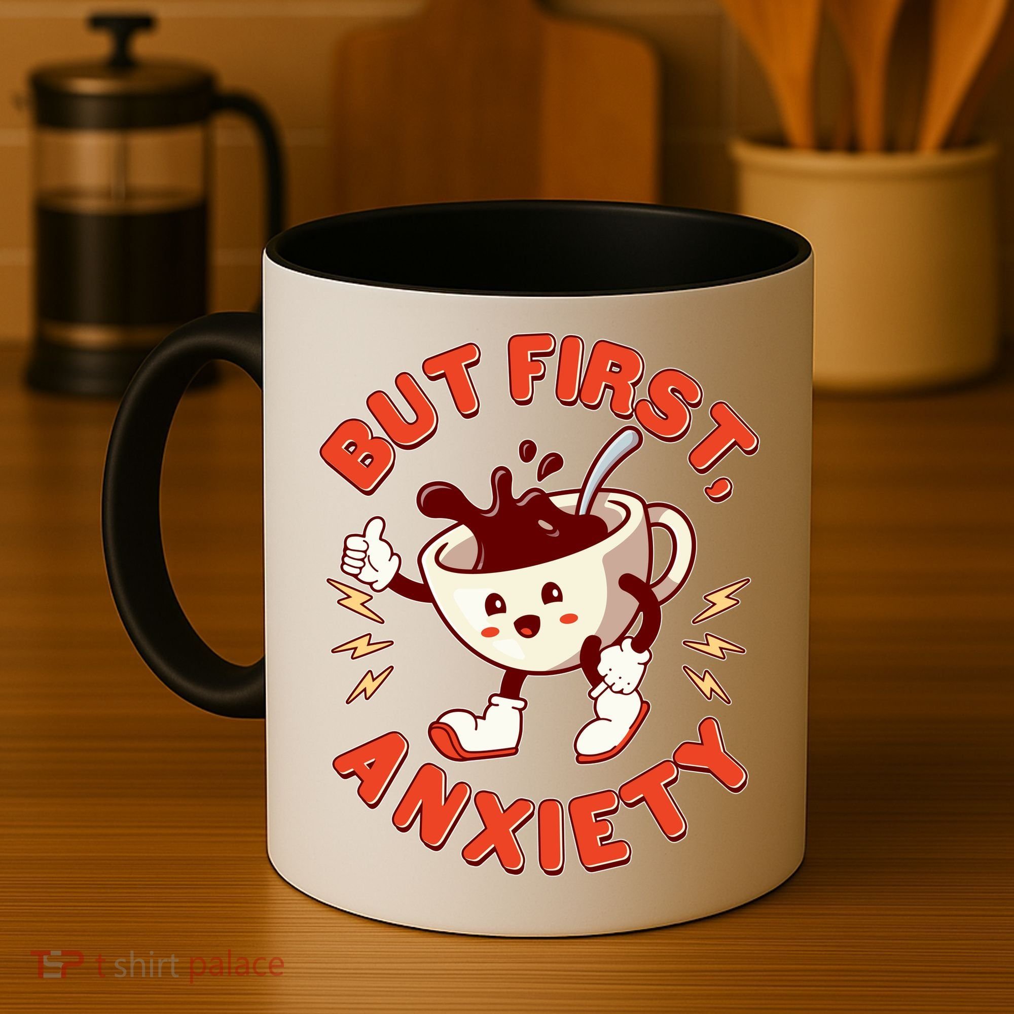 Funny But First Anxiety Cute Cartoon Coffee Coffee Mug