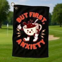 Funny But First Anxiety Cute Cartoon Coffee Golf Towel thumb 1