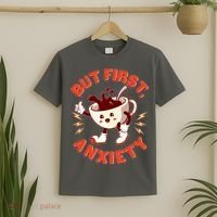 Funny But First Anxiety Cute Cartoon Coffee T-Shirt thumb 2