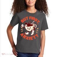 Funny But First Anxiety Cute Cartoon Coffee Kids T-Shirt thumb 2