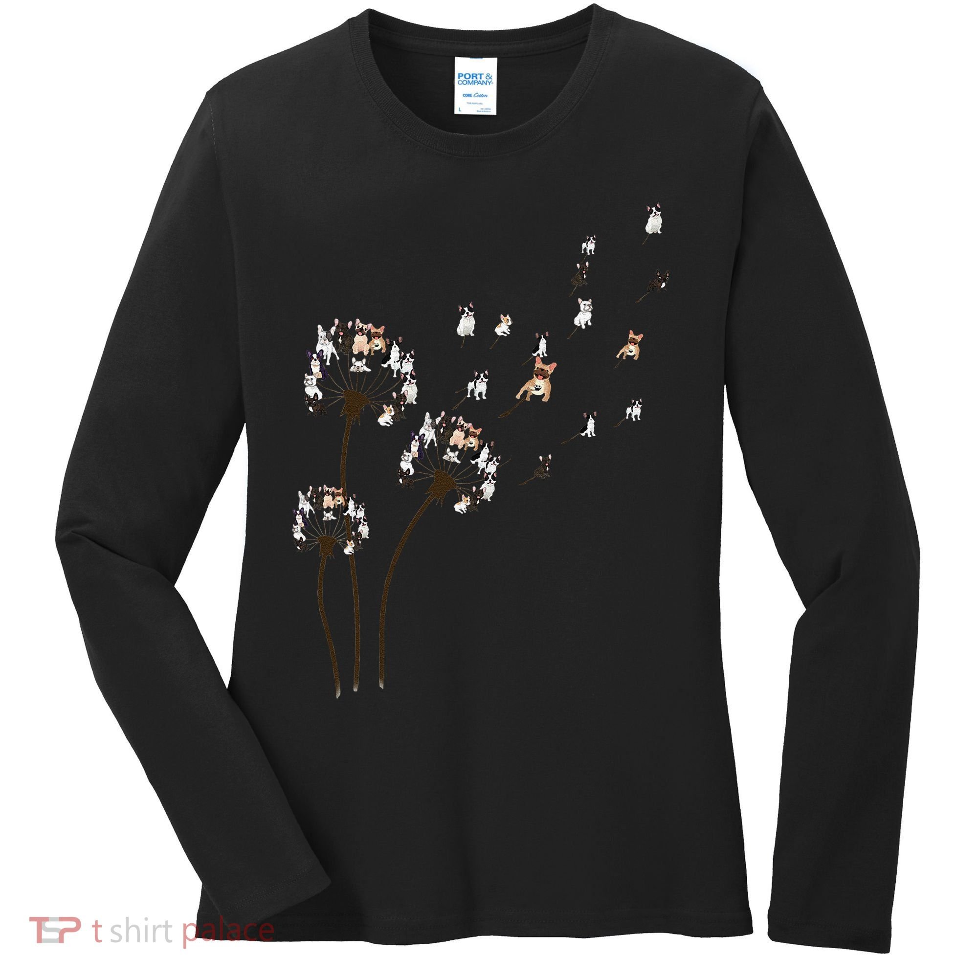 French Bulldog Flower Fly Dandelion Funny Dog Lovers Women's Long Sleeve Shirt