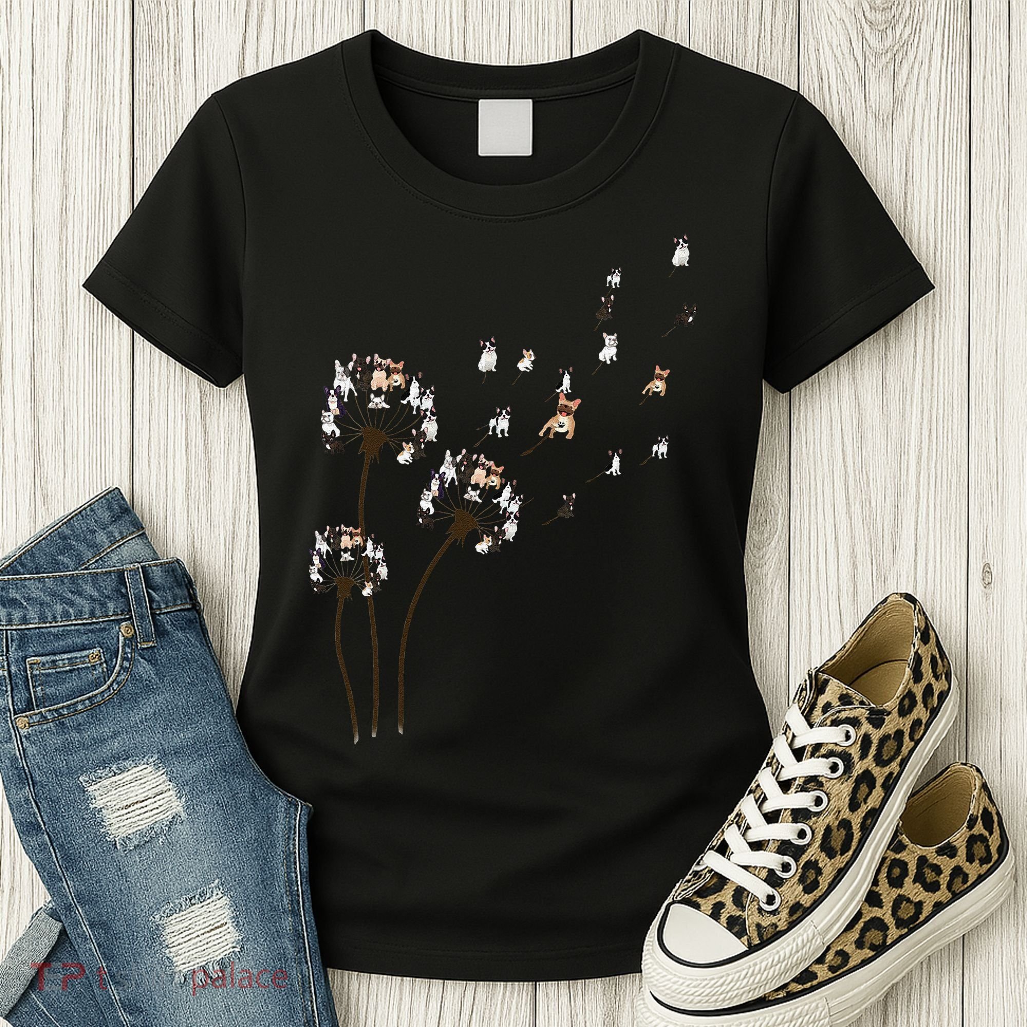French Bulldog Flower Fly Dandelion Funny Dog Lovers Women's T-Shirt