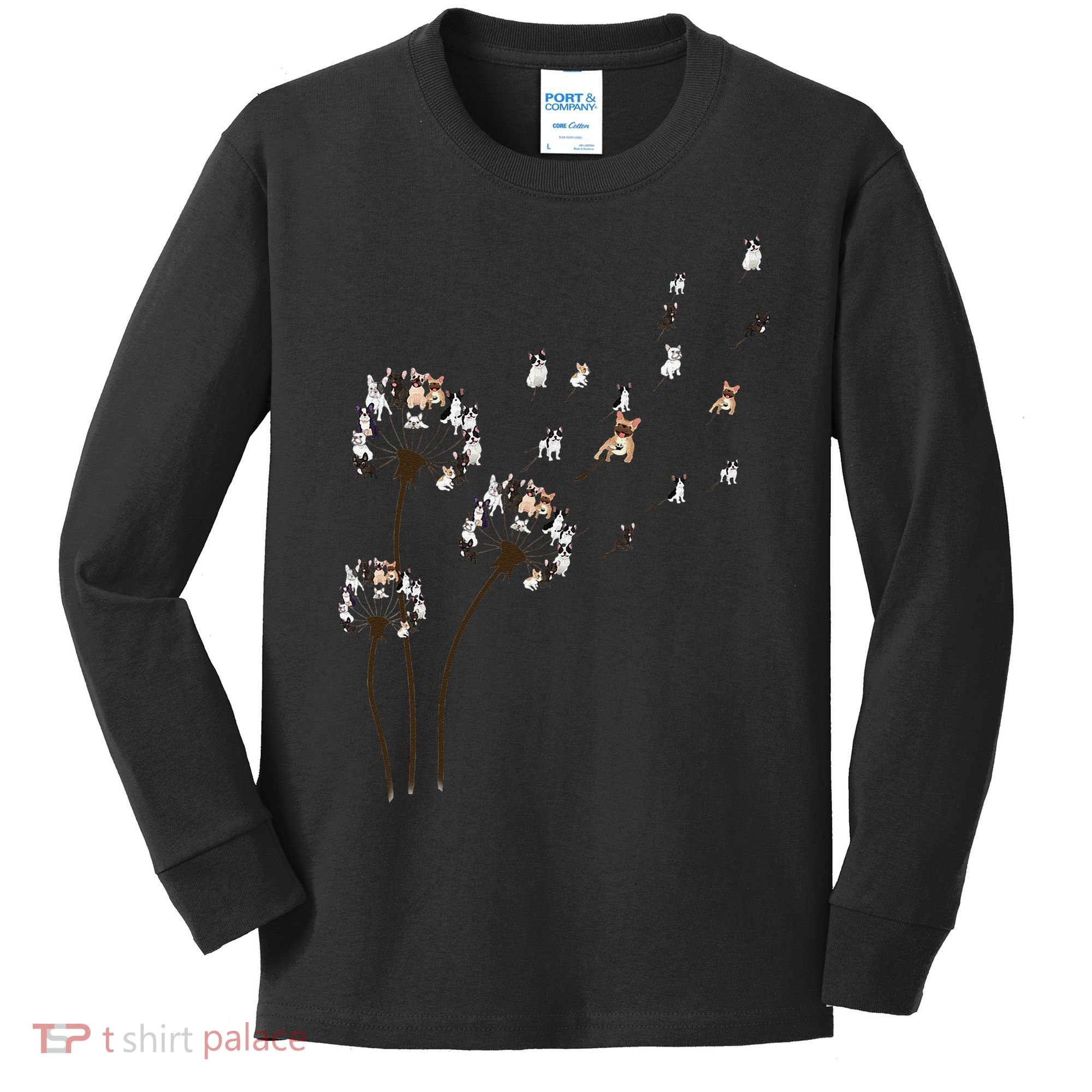 French Bulldog Flower Fly Dandelion Funny Dog Lovers Kids Long Sleeve Shirt