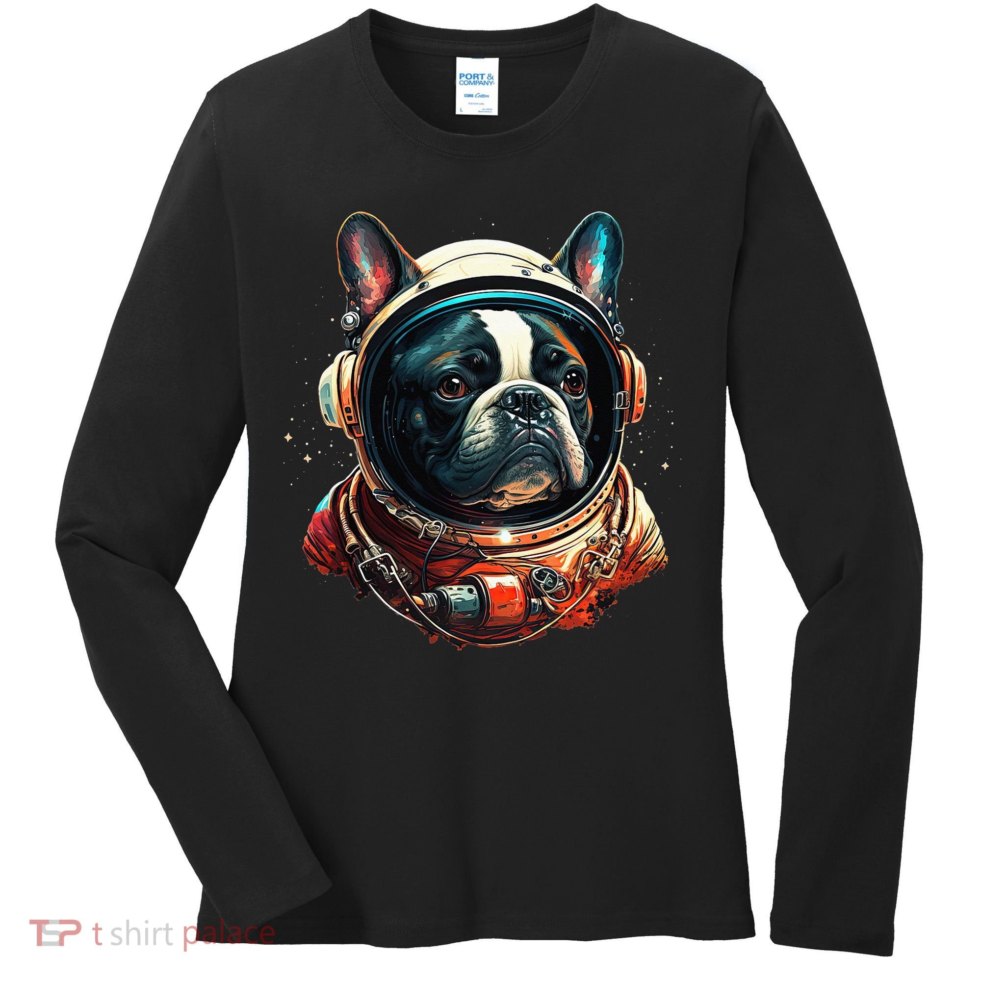 French Bulldog Frenchie Astronaut in the Space Women's Long Sleeve Shirt