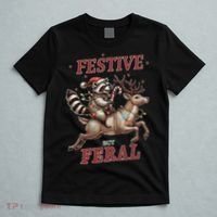 Festive But Feral Funny Christmas Raccoon Xmas Holiday T-Shirt thumb 5