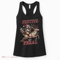 Festive But Feral Funny Christmas Raccoon Xmas Holiday Women's Tank Top thumb 0