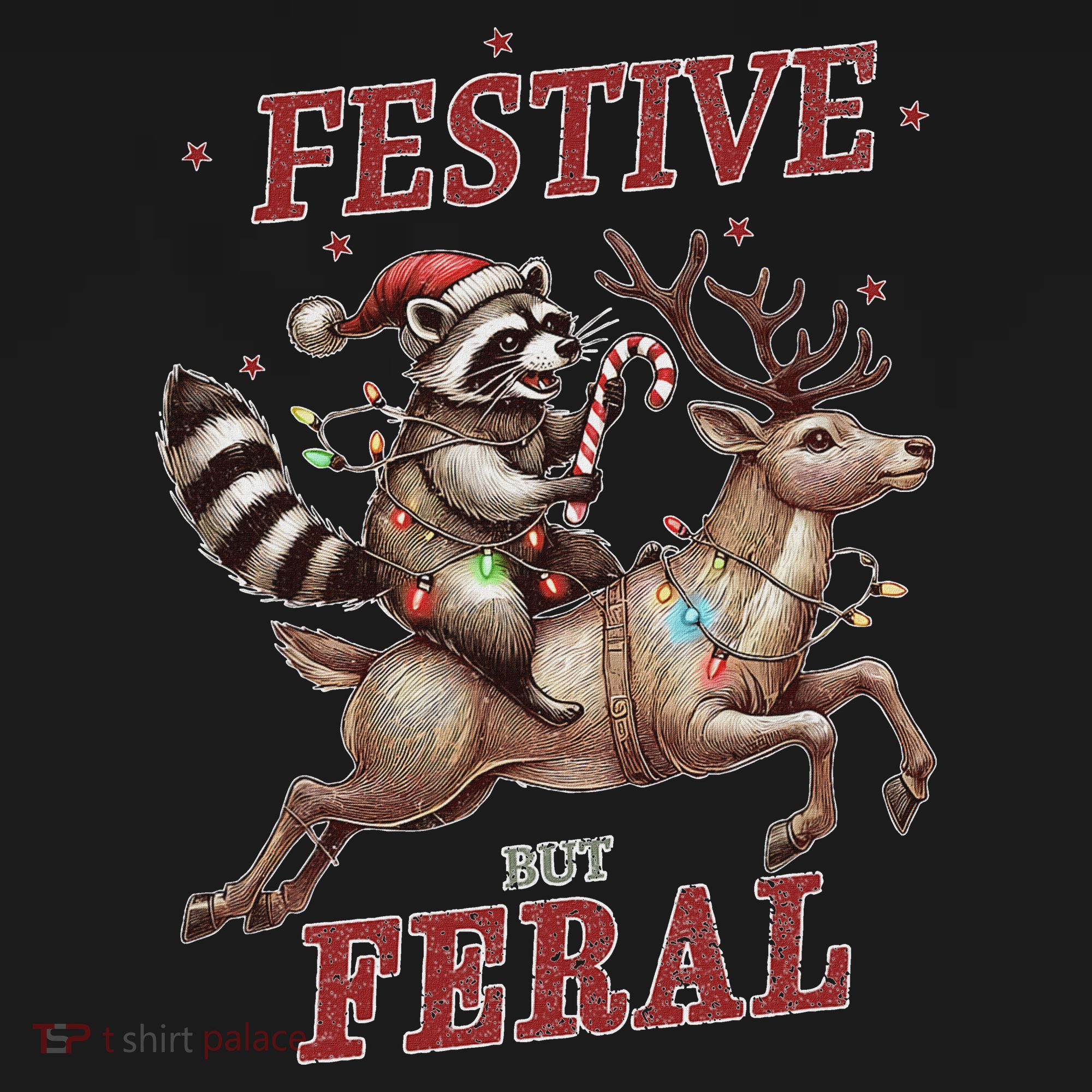 Festive But Feral Funny Christmas Raccoon Xmas Holiday Women's Tank Top