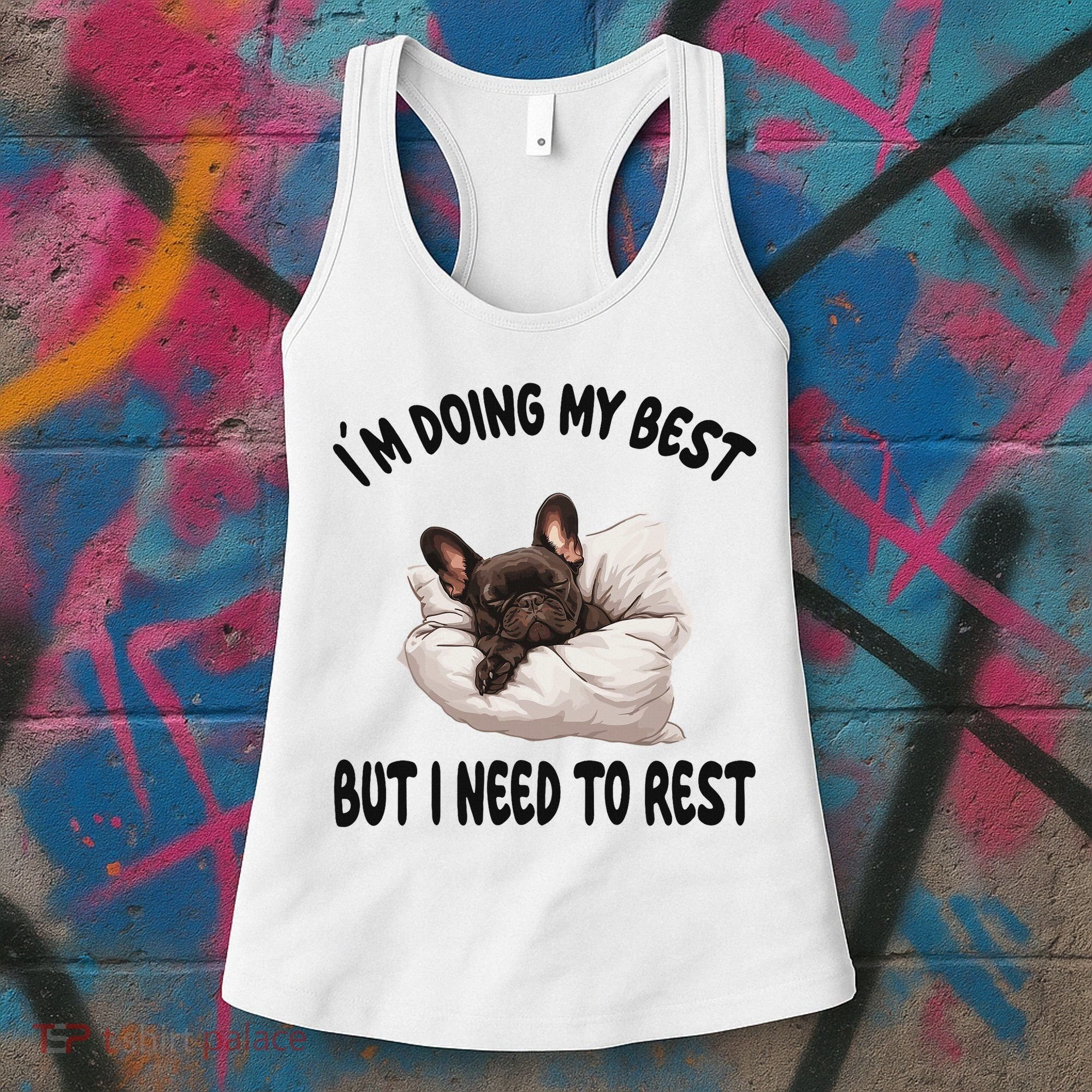French Bulldog Frenchie Dog Pajamas Sleeping Napping Women's Tank Top