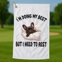 French Bulldog Frenchie Dog Pajamas Sleeping Napping Golf Towel thumb 1