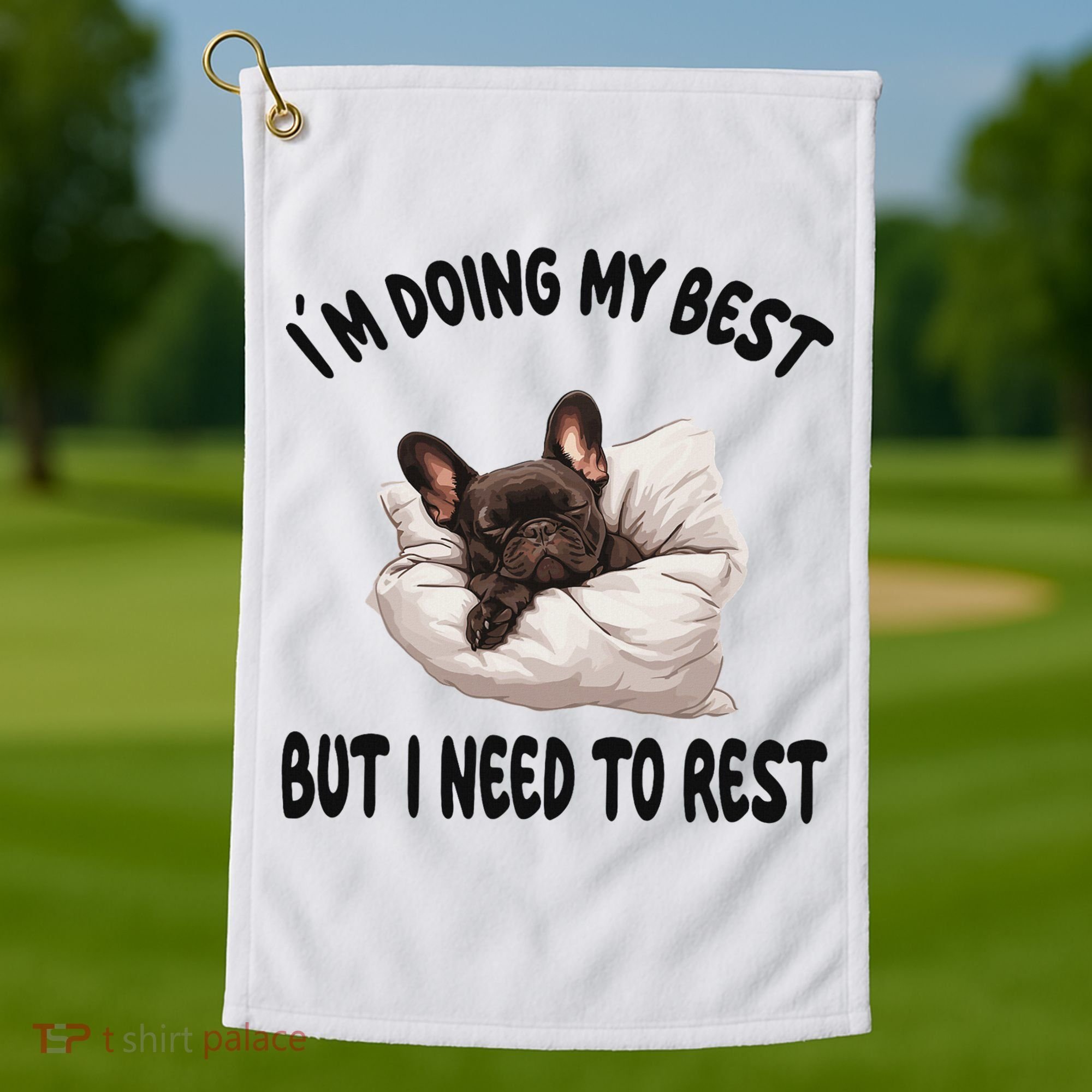 French Bulldog Frenchie Dog Pajamas Sleeping Napping Golf Towel