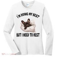 French Bulldog Frenchie Dog Pajamas Sleeping Napping Women's Long Sleeve Shirt thumb 0