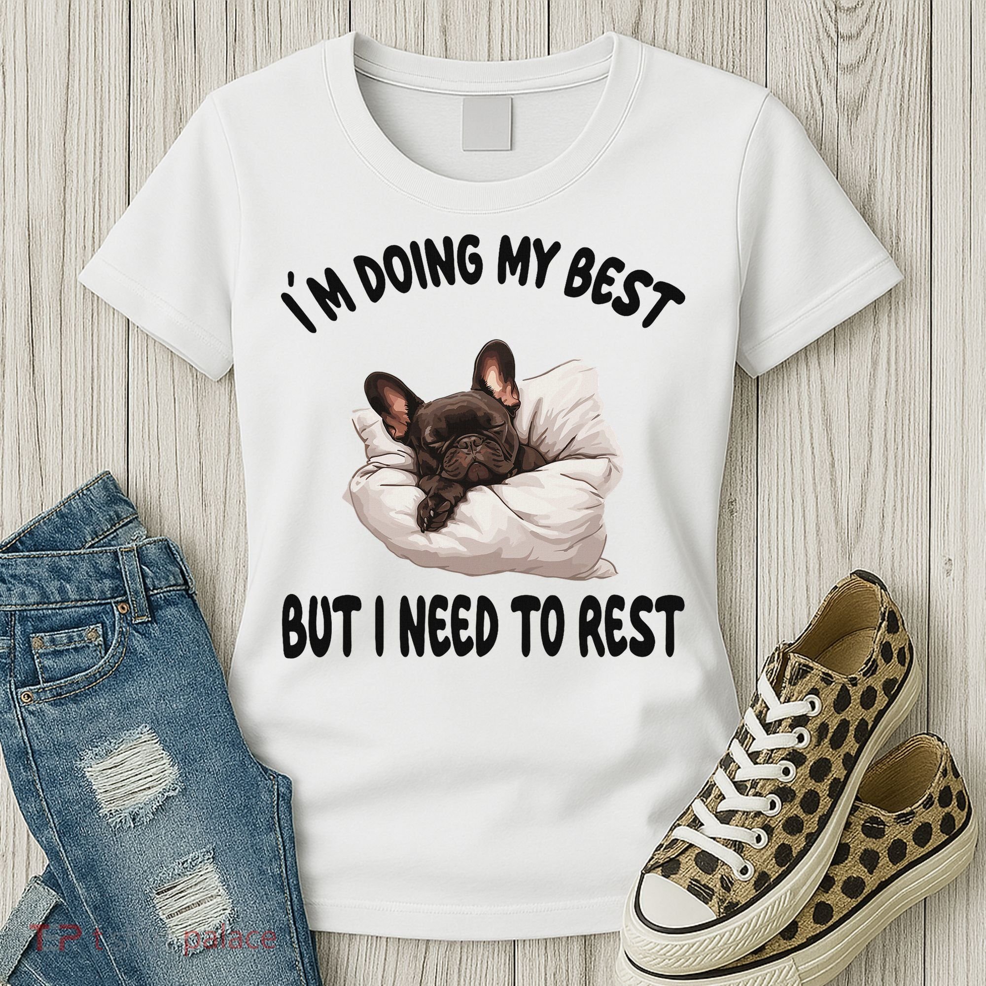 French Bulldog Frenchie Dog Pajamas Sleeping Napping Women's T-Shirt